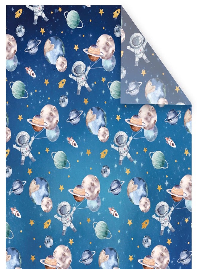 Whaline 6 Sheets Outer Space Wrapping Paper - Not Roll - Blue Astronaut Planet Gift Wrap Paper Folded Flat for Birthday Baby Shower DIY Crafts, 19.7 x 27.6 In - Image 1